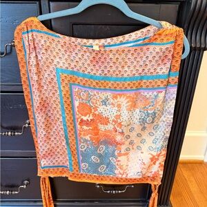 Pilcro Asymmetrical Skirt in Orange and Blue Pattern
